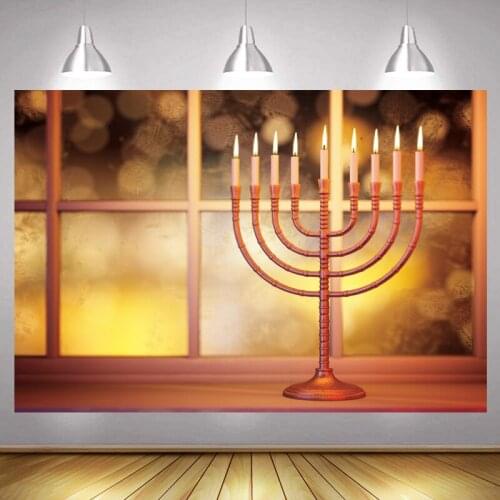 Light Hanukka Photo Backdrop Happy Hashanah Holiday Party Photography Background Menora Jewish Candle Decoration Chanukah Banner