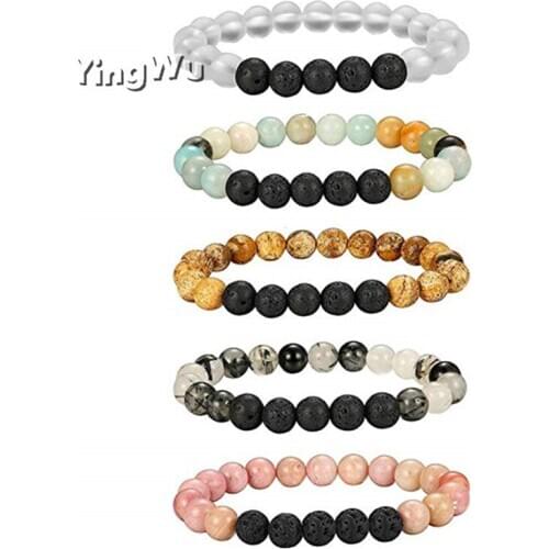 Yingwu 10pcs Trendy stone beads Charm Bracelets Men Natural Lava Stone Beads For Women Men Jewelry Pulseras Wholesale