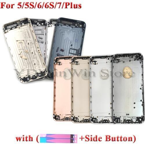 5pcs Back Housing Battery Cover Door Case for iPhone 5 5S 6 6S 7 Plus Metal Middle Frame Chassis with Side Buttons Replacement