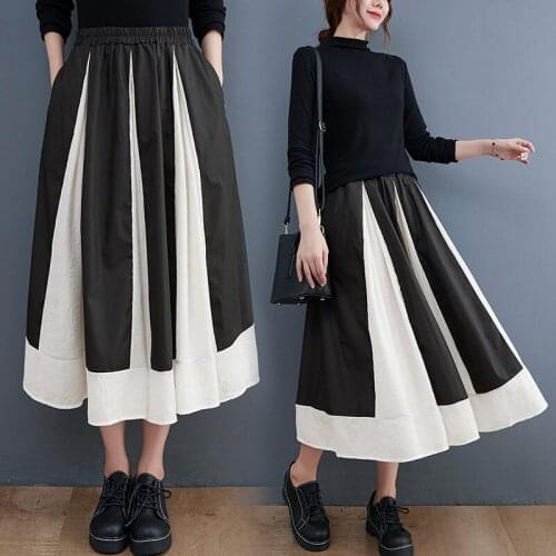 Skirts Women 2021 Autumn New Retro All-Match Black Loose Casual Color Matching Skirt Mid-length A-Line Trend Mujer Faldas m282