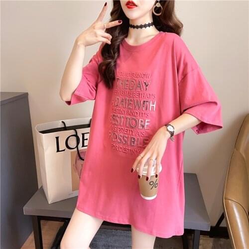 Womens Summer T-shirts 3D letter Print Cotton Tees Casual Pink Tops Korean Girls Harajuku tshirt Comfortable Loose Female Tops