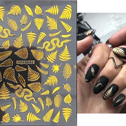 1 sheet Glitter 3D Nail Sticker Black Gold White Leaf Maple Design Nail Decals Manicure Decoration Nail Art Slider Adhesive Tip