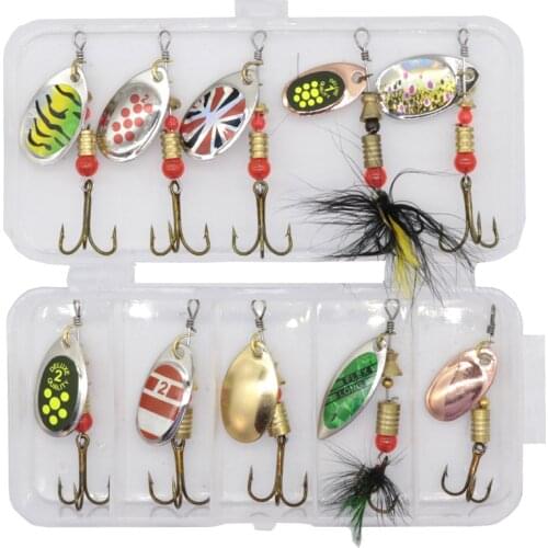 Metal Fishing Lure Spoon Lure With Plastic Fishing Tackle Box Hard Bait Spinner Bait 10pcs/set