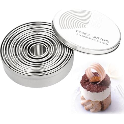 12pcs Stainless Steel Christmas Cookie Cutters Moulds Biscuit Cutter Circle DIY Mousse Cake Dessert Patisserie Decorating Tool