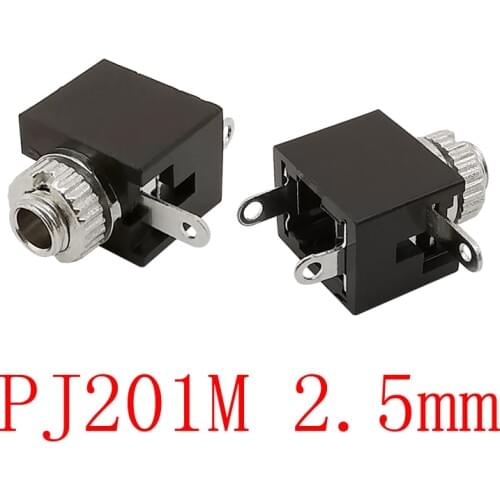 2/5Pcs PJ-201M 2.5mm Mono Channel Female Jack Audio 3 Pin DIP Headphone Socket Connector