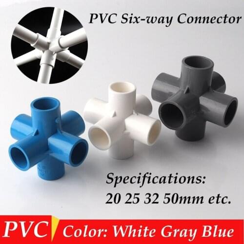 2pcs I.D 20 25 32 50mm PVC 6-Way Connectors PVC Pipe Fittings Equal 6 way Cross Connector Home DIY Wardrobe Tent Fitting