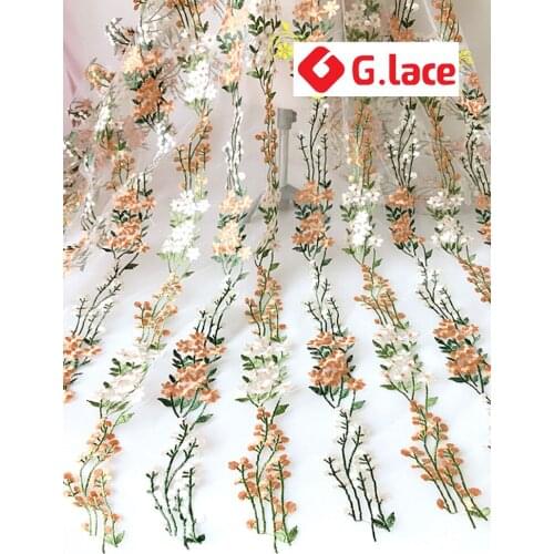 GLace 3Y/lot 1.3M wide garden small flowers embroidery fabric curtains clothing skirt dress handmade DIY mesh Fabric TX157