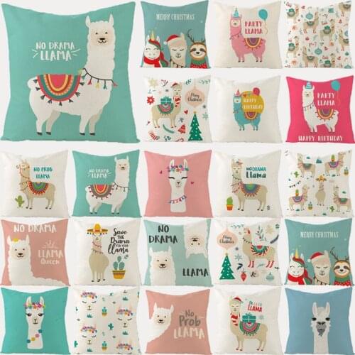 Cartoon Animal Cushion Cover 45X45 Cute Llama Decorative Pillowcase Sofa Cushions Nordic Cotton Linen Pillow Covers Home Decor
