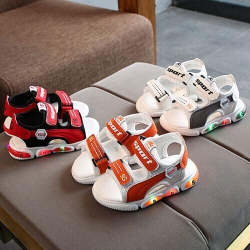 2021 Kids Boys Girls LED Lights Hollow Out Breathable Non-slip Sandals Childrens Shoes