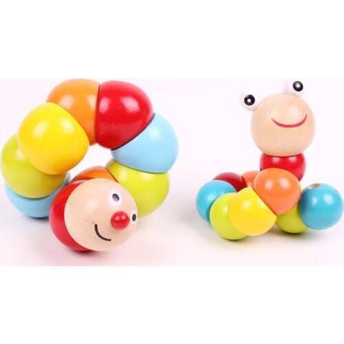 Baby Fingers Flexible Training Science Twisting Worm Toys Insert Puzzle Kids Educational Wooden Toys Juguetes de rompecabezas