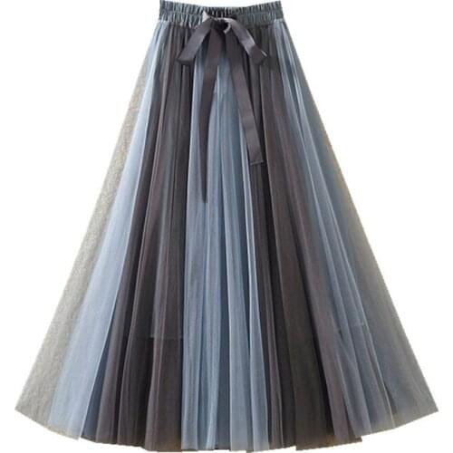 Long Tulle Midi Skirts Womens 2021 Elastic High Waist Mesh Tutu Pleated Skirts Female Long Skirt Streetwear Saias юбка