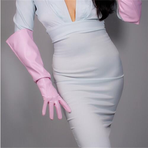 Long Leather Gloves 50cm Over Elbow Simulation Leather Imitation Leather Sheepskin Cherry Light Pink Large Sleeve PUQFD50