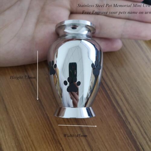 IJU10 Cute Paw Print Around Cremation Memorial Urn for Pets Dog/Cat Ashes Holder,Stainless Steel Mini Pet Keepsake Urns