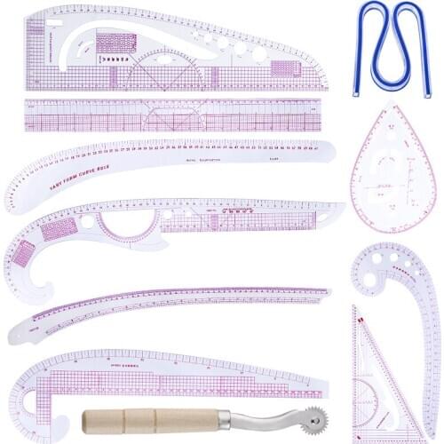 Imzay 11pcsRuler Tailor Measuring Kit French Curve Sewing Set Patchwork Rule Combination Paddle Wheel