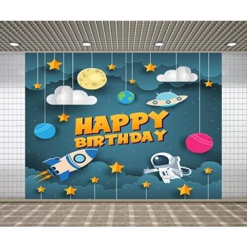 Lyavshi Happy Birthday Party Decoration Banner Astronaut Theme Backdrop Props Photo Studio Photography Background Photocall