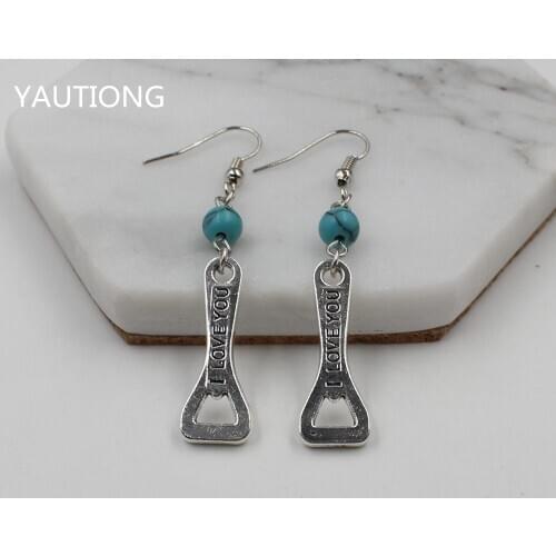 Small Antique Silver Cute I love you Bottle Opener Earrings