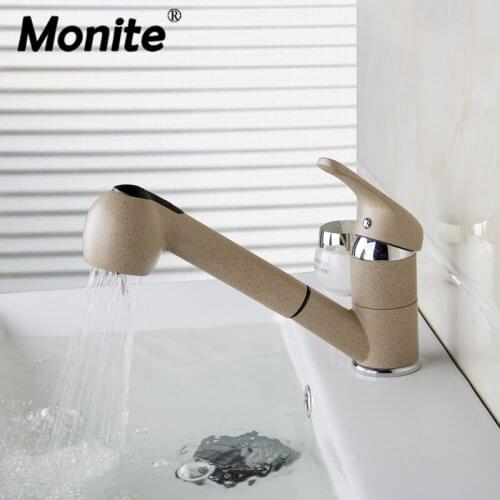 Monite Khaki Bathroom Faucet Pull Out & Swivel Mixer Tap Bathroom Lavatory Vessel Sink Basin Hot & Cold Mixer Tap Basin Faucet