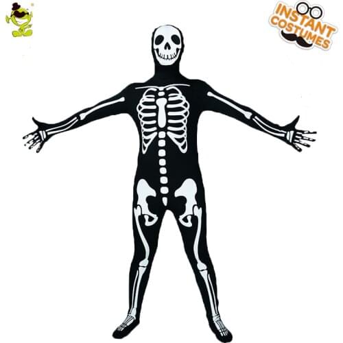 Mens Skull Skeleton Costume Ghost Cosplay Costumes Purim Party Fancy Dress Halloween Skeleton Bodysuit for Unisex