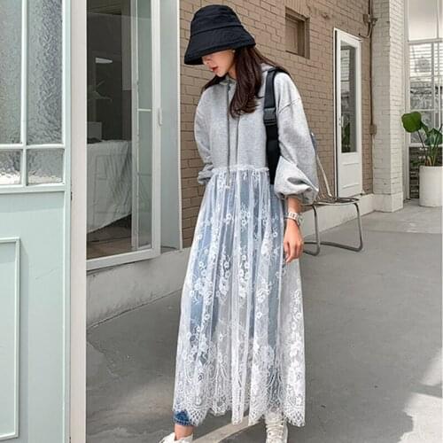Lace up hollow out hoodies dress elegant casual fashion streetwear outgoing dating outwear korean style all-match hoodies dress