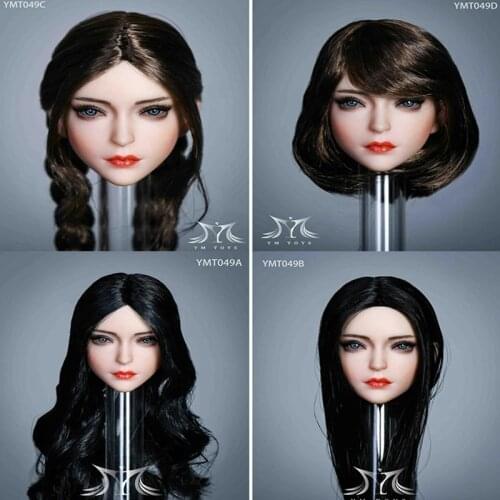 In Stock YMTOYS YMT049 1/6 Asia Female Makeup Head Sculpt Fit 12'' Female PH Action Figure Black/Brown Hair