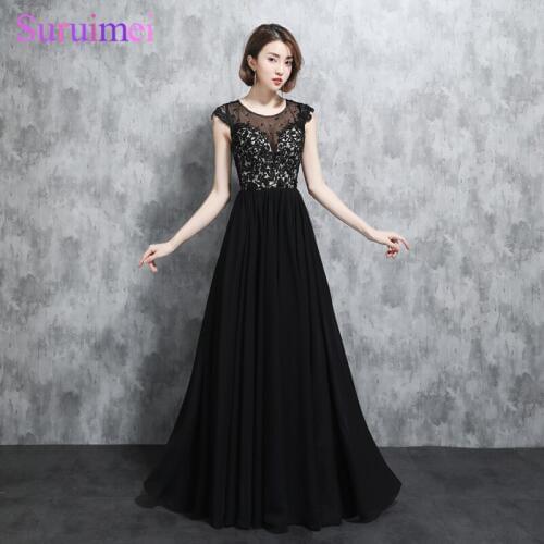 Real Photo New Arrival Black White Evening Dresses Chiffon Short Cap Sleeves Sexy Nude See Through Applique Long