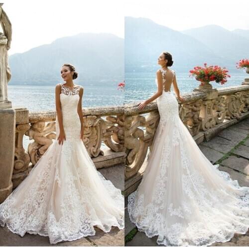 Sexy Plus Size Backless Wedding Dresses 2019 Sheer Neck Tulle Mermaid Court Train Bridal Gowns African Customized