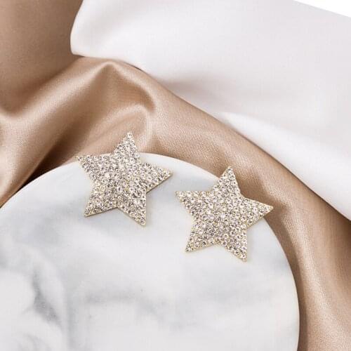 Exaggerated Full Rhinestones Star Earrings for Women Girls Gold Color Alloy Big Geometric Drop Dangle Earrings Party Jewellery