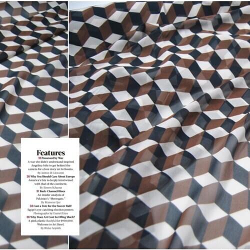 Silk Georgette Chiffon Fabric 3D Brown Black White Cube 140cm Width Plaid Clothing DIY Sewing African Clothes For Women Dress