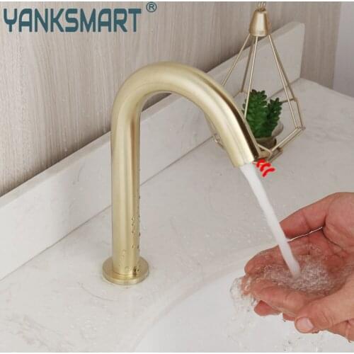 YANKSMART Gold Nickel Bathroom Faucet Basin Sink Deck Mounted Free Touch Automatic Inflated Sensor Faucet Washbasin Water Tap