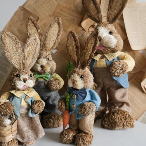 Natural hay handmade straw rabbit ornaments balcony garden animal clothing rabbit wedding gifts home accessories