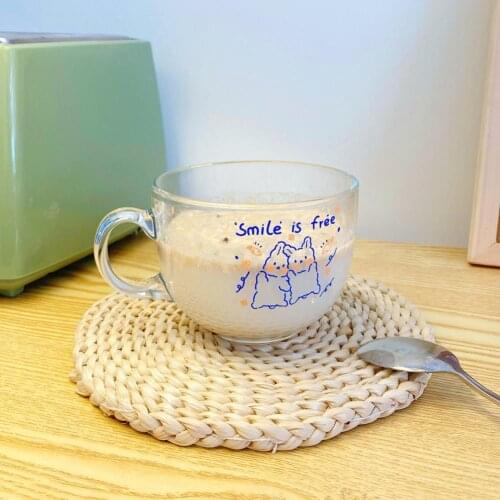 Glass Cup Healthy Safe Portable Cartoon Glass Cute Rabbit Breakfast Cup for Home