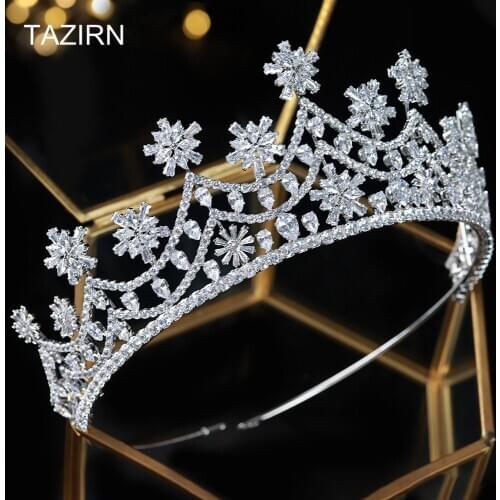 Full Cubic Zircon Tiara Zirconia Crown CZ Diadema Bridal Coroa Wedding Hair Accessories Bride Jewelry