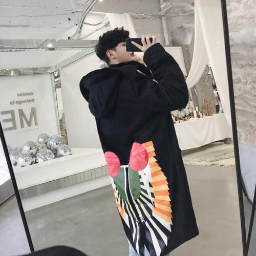 M-XXL Autumn And Winter 2020 Design New Tide Printing Trench Jacket Mens Long Windbreaker Trend Men Youth Hooded Jackets Coat