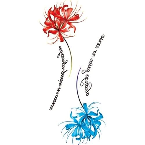 Waterproof Temporary Tattoo Sticker Red Blue Mandala Flower English Letters Fake Tattoos Flash Tatoos Arm Body Art for Women Men