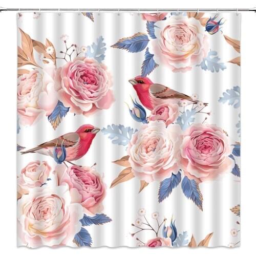 Flower Shower Curtains Bird Floral Plant Pattern Print Bathroom Decor Polyester Fabric Home Bath Cloth Hanging Curtain Set