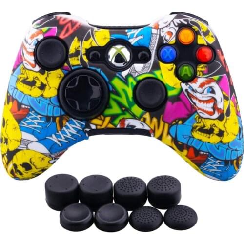 ZOMTOP Water Transfer Printing Protective Skin for Microsoft Xbox 360 Wired / Wireless Controller Silicone Case Cover Caps