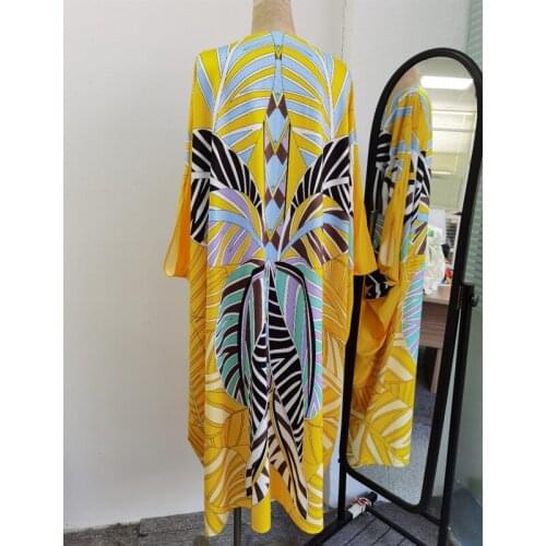 Yellow Runway Fashion 2021 High Quality Designer Batwing Sleeve Flower Print Party Holiday Irregular Dress XXL