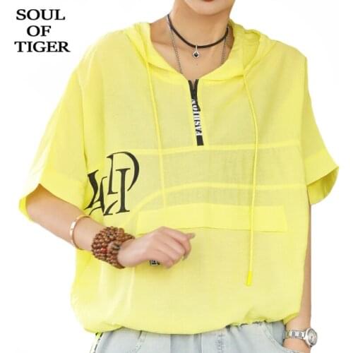 SOUL OF TIGER 2021 Summer Designer Streetwear Womens Casual Hooded Printed Tshirts Girls Vintage Tee Shirts Female Punk Clothing
