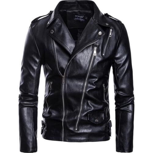 M-5XL autumn large size leather jacket mens fashion zipper slim imitation leather jacket Male lapel artificial skin jacket
