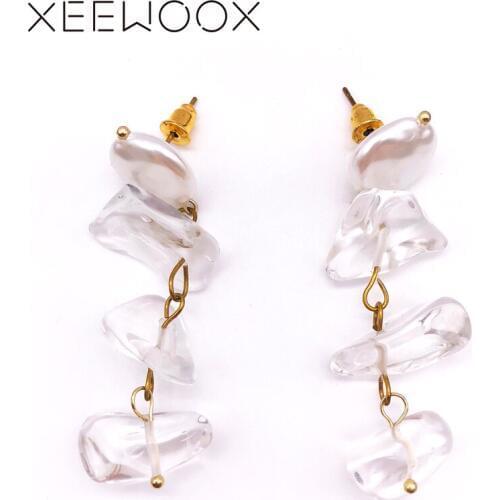 XEEWOOX 2019 New Irregular Natural Stone Earrings Fashion Retro Ethnic Ms. Pearl Pendant Earrings Gift