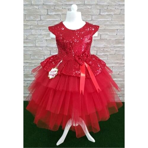Female Child Red Birthday Gauze Evening Dress