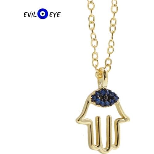 EVIL EYE Fatima Hamsa Hand Blue Zircon Turkish Evil Eye Necklace 925 Sterling Silver Chain Pendant Necklace for Women Girls ES41