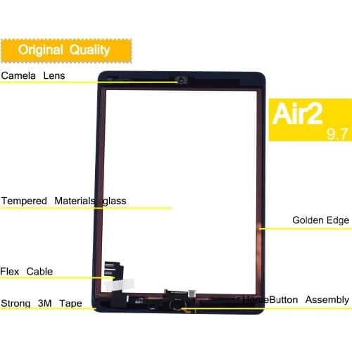 10Pcs/lot Original For Apple iPad Air 2 Air2 Touch Screen Digitizer For ipad 6 A1567 A1566 Touchscreen Touch Panel Front Glass
