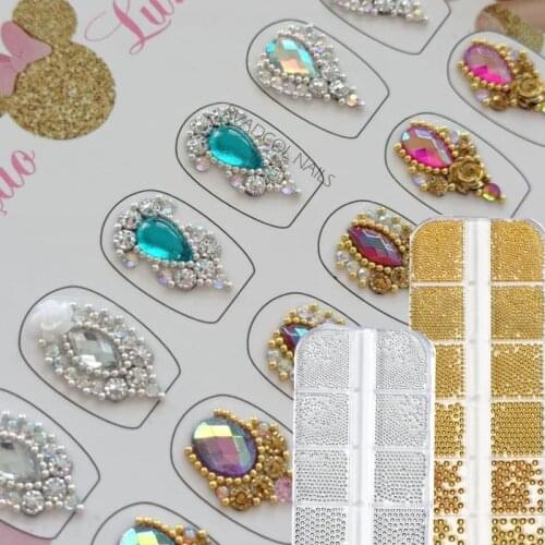 12 Grids Glitter Nail Art Caviar Beads Micro Tiny Gold Silver Studs Acrylic UV Gel Tips Decoration