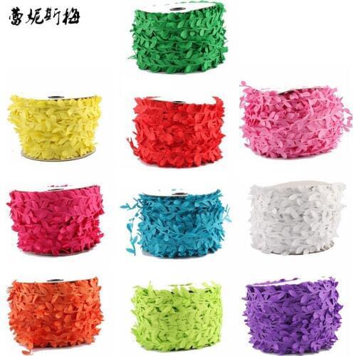 20Yards Colorful Polyester 10Colors Available Leaves Ribbon Leaves Lace Trimming Trims Ultrasonic Embossing 3cm LC0210