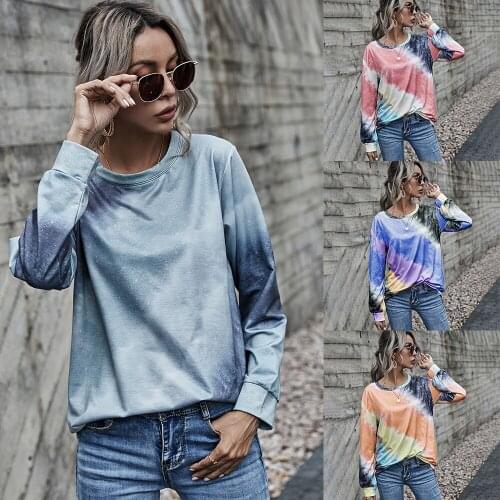 2021 Summer Casual Printing Plus Size Womens Clothing Round Neck Pullover Color Printing Long-sleeved Casual T-shirt Top Women