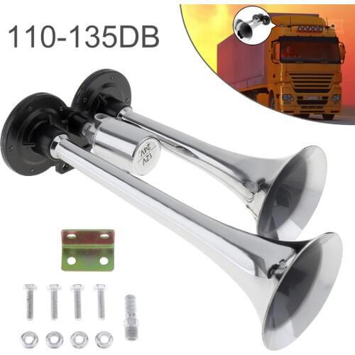 12V / 24V 110-135dB Super Loud Car Air Horn Heavy Duty Dual Trumpet for Auto Boat Truck Train Vehicle