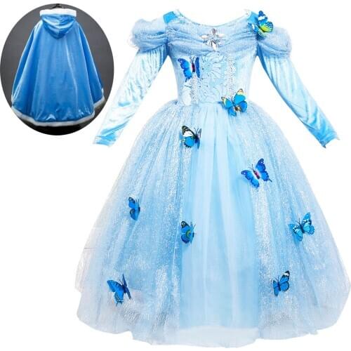 Butterflies Applique Kids Lace Mesh Long Sleeve Fancy Dress for Children Princess Clothing Dress-kids-princess-party-costume