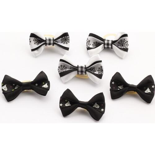 50 Pcs/100 Pcs Handmade Ghost Spider Web Pattern Ribbon Halloween Dog Bow Festival Hair Bows For Dogs 6026017 Pet Supplies