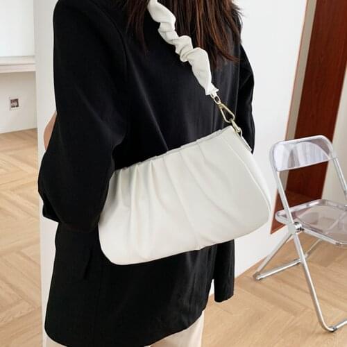 White Pleated Underarm Bags for Women 2021 Luxury Brand Pu Leather Shoulder Bag Folds Design Female Crossbody Handbag and Purses